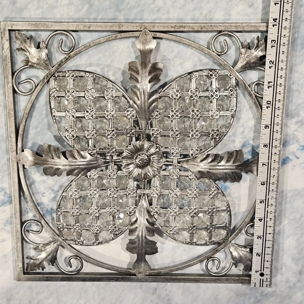 Distressed Silver Metal Wall Decor‎ Scroll Floral Farmhouse Wall Hanging 14